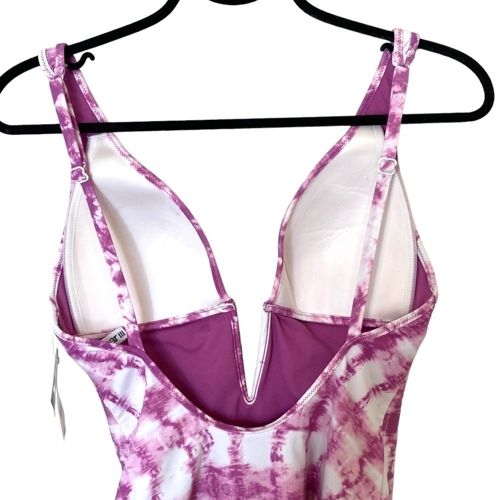 BAR III Summer Stripes Plunge Tie Dye One-Piece Swimsuit - Picture 6 of 11